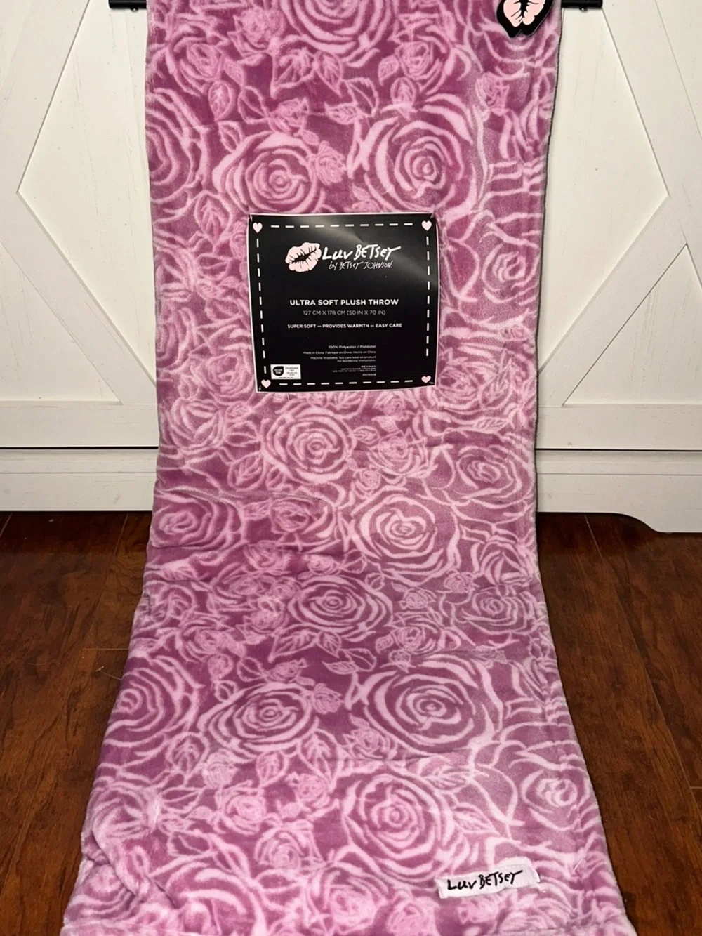 Betsey Johnson Pink Rose Pattern Ultra Soft Plush Throw